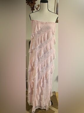 Strapless Pink Lace Ruffle Dress